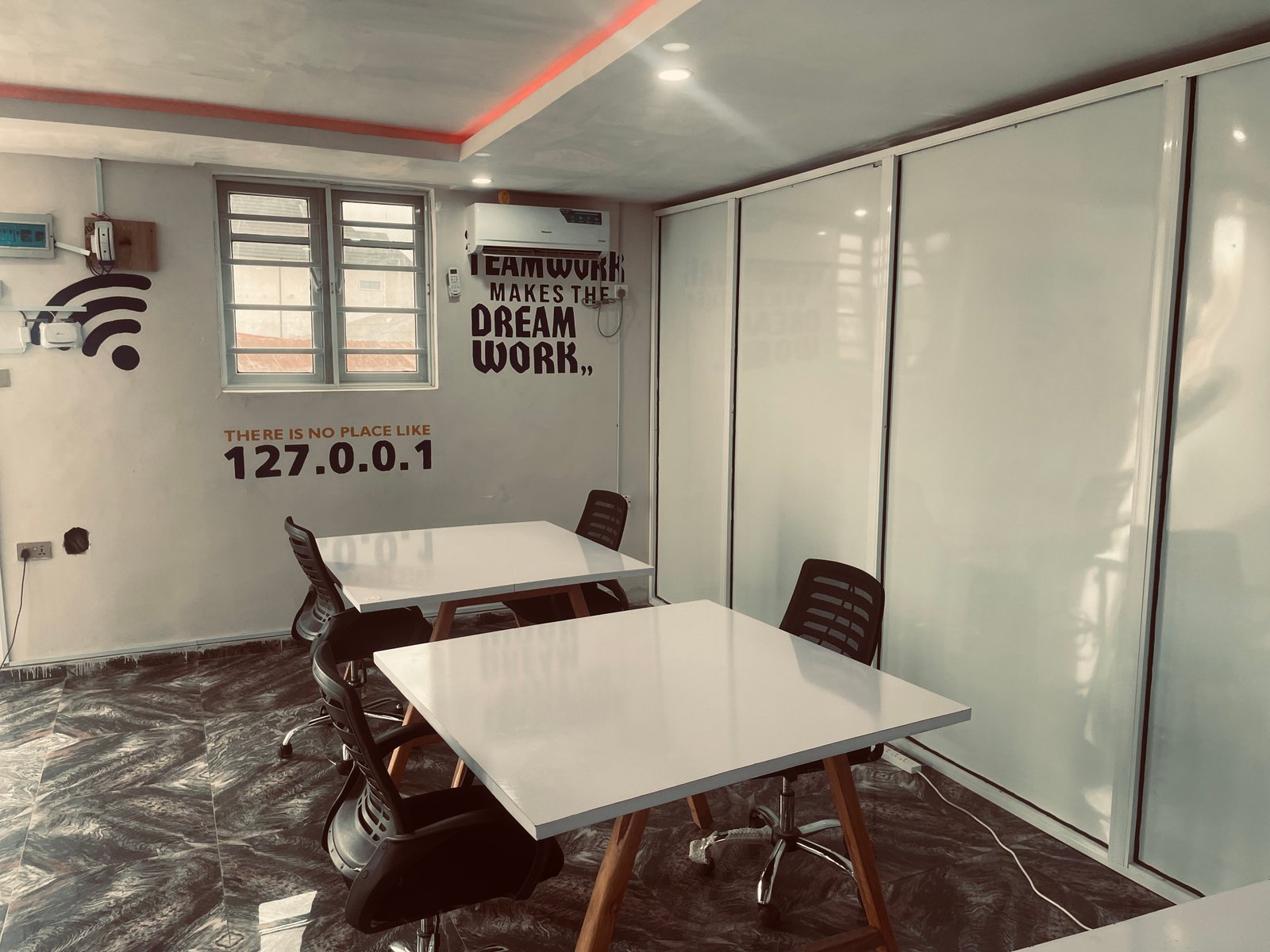 High-tech workstations with multiple monitors